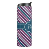 Paars wit Blauwgroen bandstaal monogram Thermosbeker (Gedraaid links)