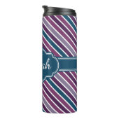 Paars wit Blauwgroen bandstaal monogram Thermosbeker (Geroteerd rechts)