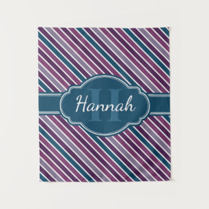 Paars wit Blauwgroen bandstaal monogram Wandkleed