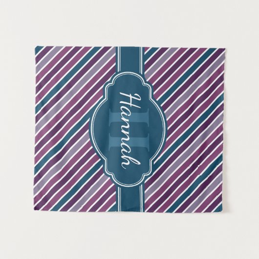 Paars wit Blauwgroen bandstaal monogram Wandkleed (Voorkant (horizontaal))