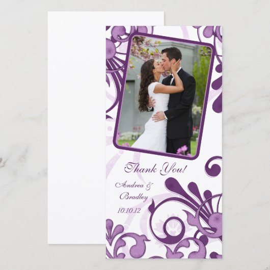 Paars & Wit Bloemen Trouw Dankjewel Fotokaart Bedankkaart (Voorkant / Achterkant)