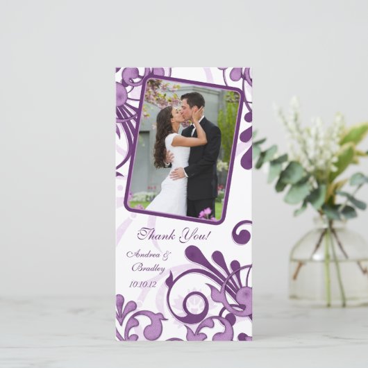 Paars & Wit Bloemen Trouw Dankjewel Fotokaart Bedankkaart (Staand voorkant)