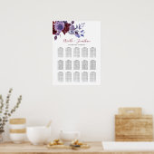 Paars & Wit Bloemstuk Bruiloft Zitplaatsenkaart Poster (Keuken)