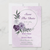paars & wit bloemstuk save the date (Voorkant)