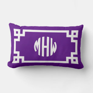 Paars Wit Cirkel Monogram Griekse Sleutel DIY BG Kussen