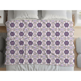 Paars, wit en grijs geometrisch mandala patroon fleece deken