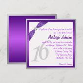 Paars, wit en zilver met Kristal Sweet 16 Kaart (Voorkant / Achterkant)
