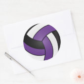Paars, Wit en Zwart Volleybal Ronde Sticker (Envelop)