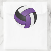Paars, Wit en Zwart Volleybal Ronde Sticker (Tas)
