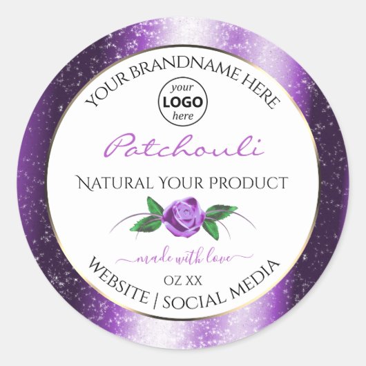 Paars wit etiket Roos Bloem Logo (Voorkant)