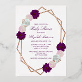 Paars-wit Floral Geometrisch Baby shower Folie Uitnodiging (Voorkant)