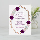 Paars-wit Floral Geometrisch Baby shower Folie Uitnodiging (Staand Voorkant)