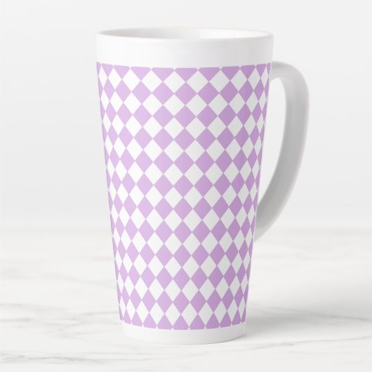 Paars Wit Geruit Diamant Patroon Latte Mok (Rechterhoek)
