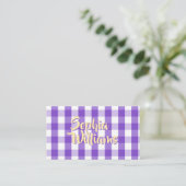 Paars Wit Gingham Geruit Visitekaartje (Staand voorkant)