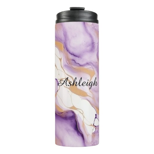 Paars Wit Goud Abstract Thermosbeker (Voorkant)