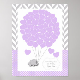 Paars, wit grijs olifant Baby shower 2 - Gast Poster
