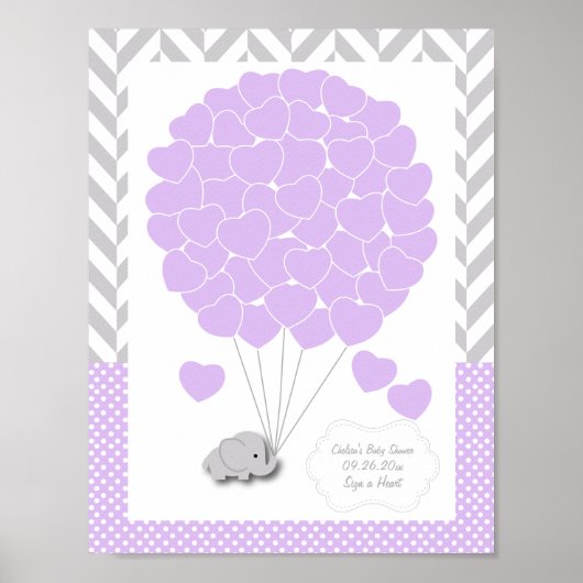 Paars, wit grijs olifant Baby shower 2 - Gast Poster (Voorkant)