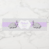 Paars, wit grijs olifant Baby shower Waterfles Etiket (Enkel label)