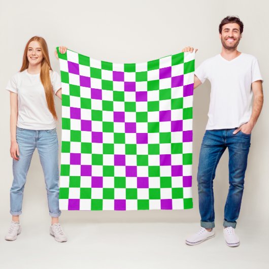 Paars Wit Groen Geruit Ontwerp  Fleece Deken (In situ)