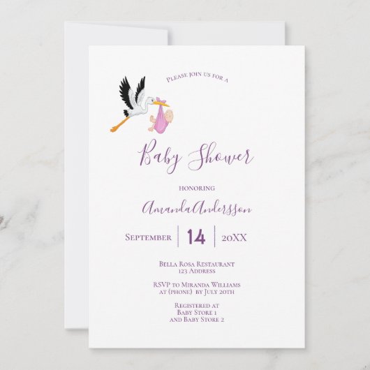 Paars wit schattig baby shower kaart (Voorkant)