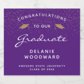 Paars wit Script Gold Pet Afstuderen Sparkling Wijnetiket (Enkel label)