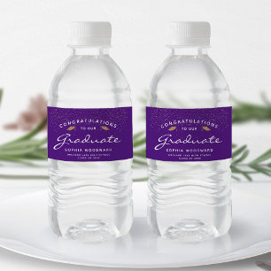 Paars wit Script Gold Pet Afstuderen Waterfles Etiket