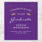 Paars wit Script Gold Pet Afstuderen Wijn Etiket (Enkel label)