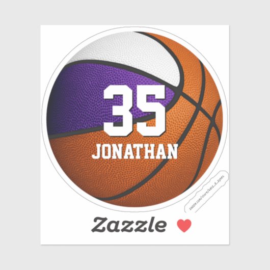 paars wit team kleuren basketbal jongens sticker (Vel)