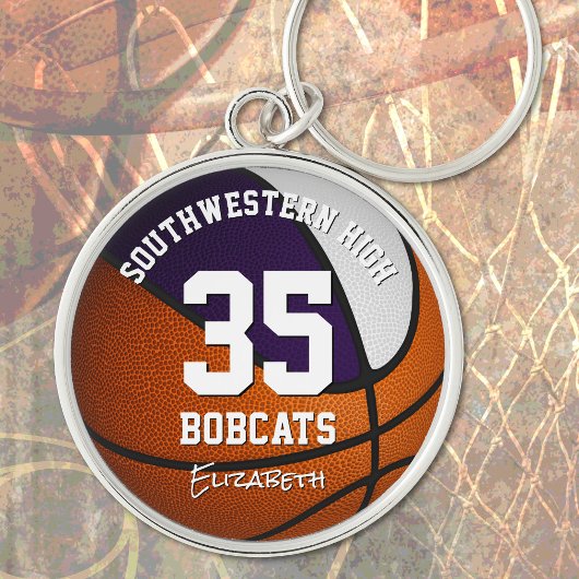paars wit team kleuren jongens basketbal sleutelhanger