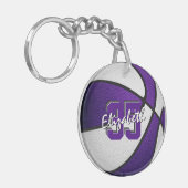 paars wit team kleuren jongens basketbal sleutelhanger (Voorkant Links)