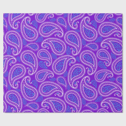 Paars wit & turquoise  paisley 2 patroon cadeaupapier (Vlak)