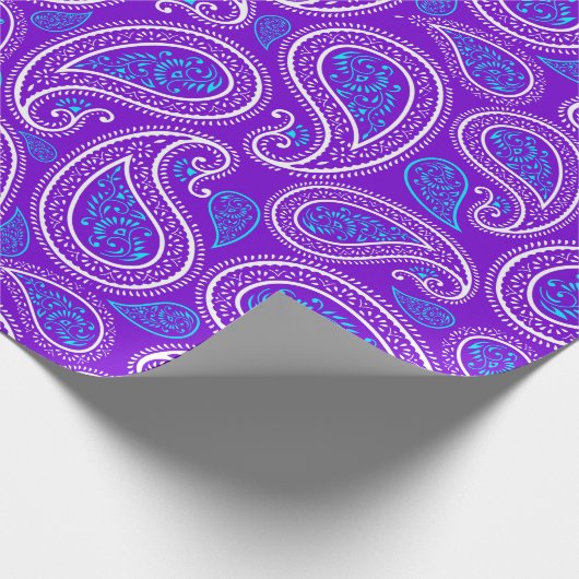 Paars wit & turquoise  paisley 2 patroon cadeaupapier (Hoek)