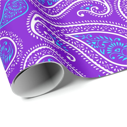 Paars wit & turquoise  paisley 2 patroon cadeaupapier (Rol Hoek)