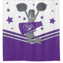 Paars Wit Zilveren Sterren Cheer Cheerleading Douchegordijn