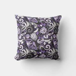Paars Wit Zwart Paisley Print Patroon Kussen