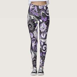 Paars wit zwart schilderspatroon leggings