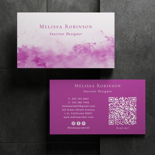Paars & Witte Abstracte Rook QR Code Sociale Media Visitekaartje