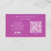 Paars & Witte Abstracte Rook QR Code Sociale Media Visitekaartje (Achterkant)