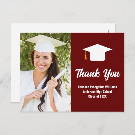 Paars Witte Afstudeerfoto Aangepaste Dankjewel Briefkaart (Voorkant / Achterkant)