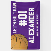 Paars Witte Basketbal Team Geest Spandoek (Verticaal)