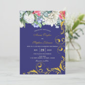 Paars-witte blauwe roze goudziren botanische kaart (Staand voorkant)