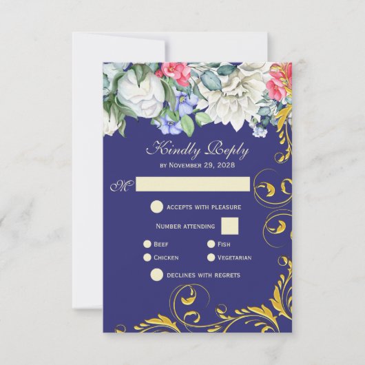 Paars-witte blauwe roze goudziren botanische RSVP (Voorkant)