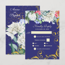 Paars-witte blauwe roze goudziren botanische RSVP Kaartje