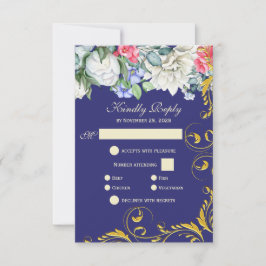 Paars-witte blauwe roze goudziren botanische RSVP Kaartje