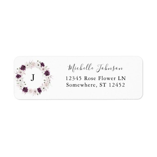 Paars & Witte Bloem Initial Retouradres Etiket (Voorkant)