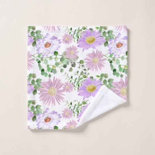 Paars Witte Bloemige Eucalyptus Groene Elegante  Bad Handdoek (Wasdoekje)