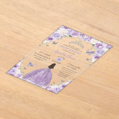 Paars Witte Bloemige Prinses Quinceañera XV 16 Acryl Uitnodigingen (Laagn)