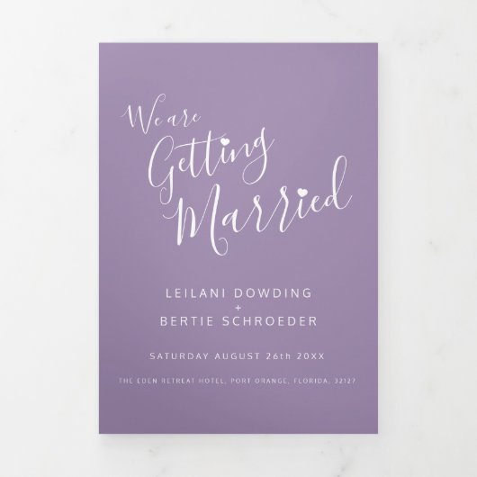 Paars-witte bruiloft, helemaal in één drieluik uitnodiging (Cover)
