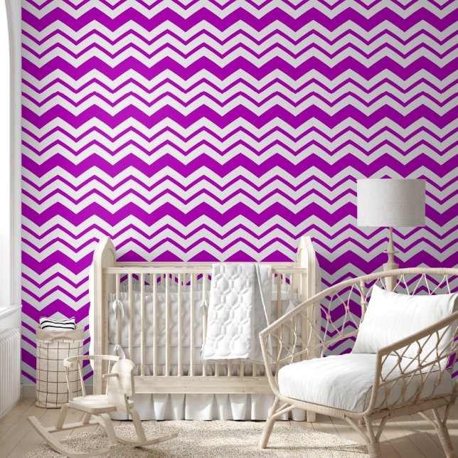 Paars Witte Chevron Zigzag Patroon Ontwerp  Behang (Kinderen)