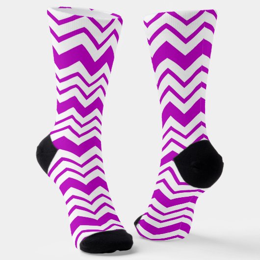 Paars Witte Chevron Zigzag Patroon Ontwerp Sokken (Gebogen)